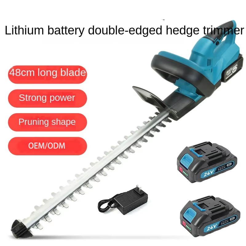 Lithium Battery Hedge Trimmer Handheld Garden Lawn Pruning Tea Picking Machine Long Blade High Power 48cm Blade
