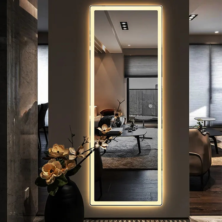 Modern Designer Decorative Home Decor Salon Long LED Lighted Large Wall Mirror Full Length Floor Standing Dressing Mirror