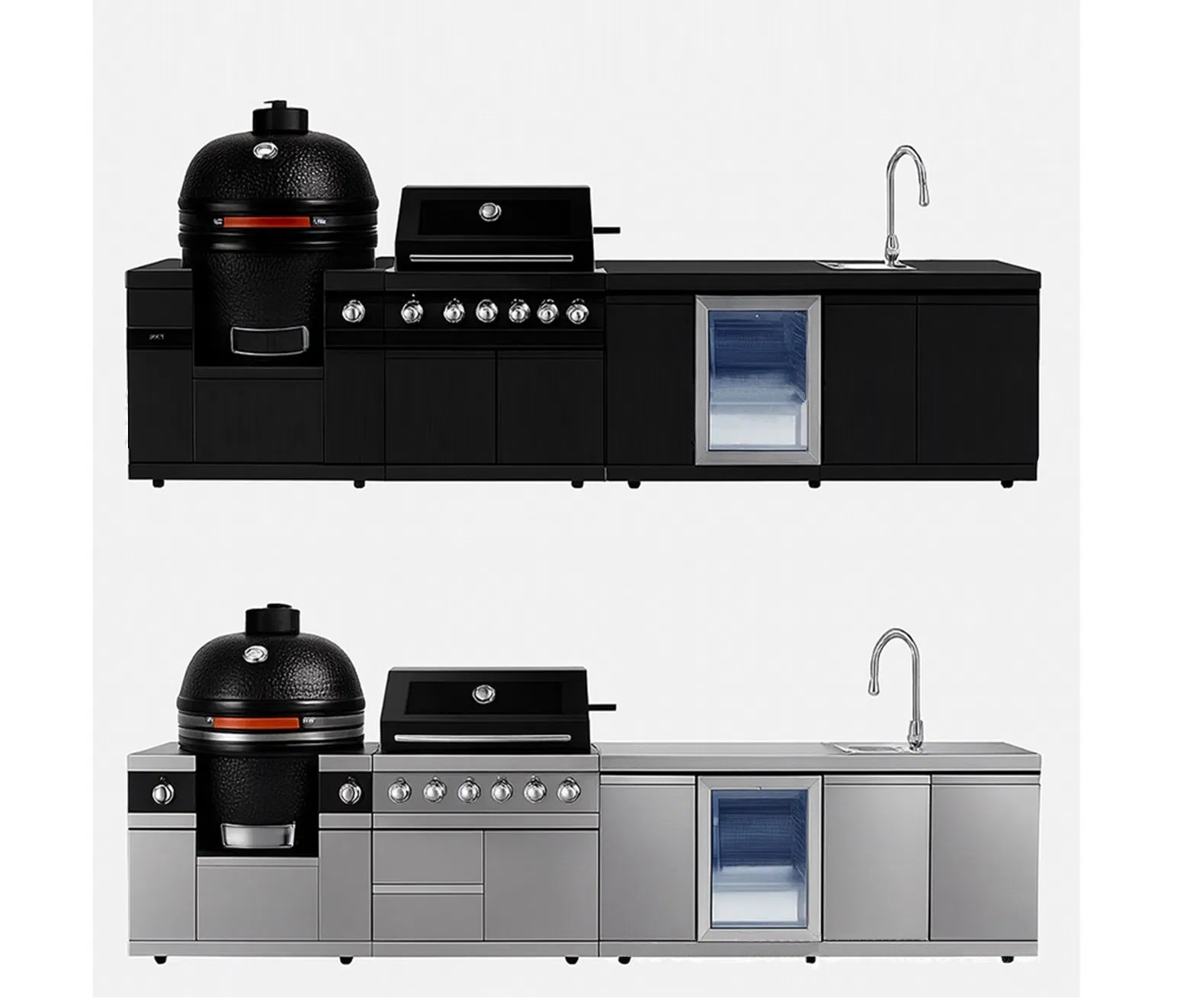 SS304 Outdoor Kitchen Modular-Style Combinations BBQ Pizza Oven Kamado Grill Refrigerator Sink Gas Grill Courtyard Barbeque