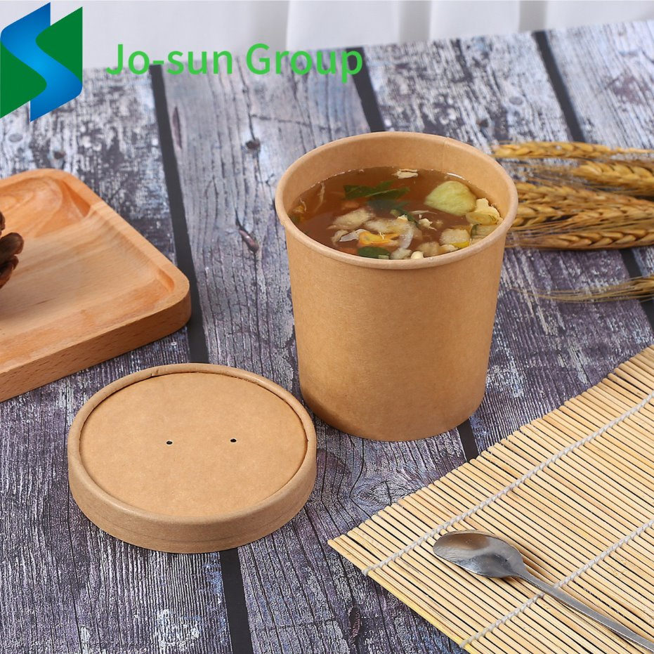 Jo-Sun 12 Oz Disposable Microwave Soup Bowl Kraft Paper Cup and 750 Ml Bucket with Paper Lid