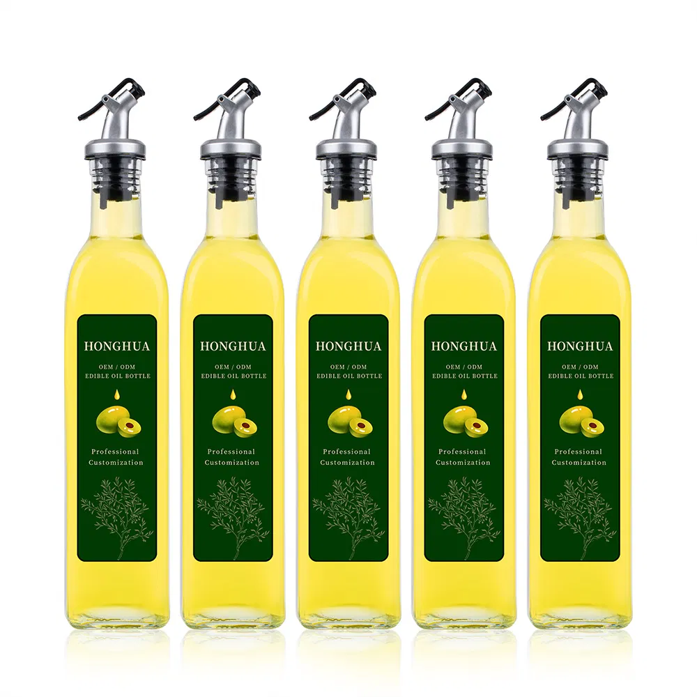 High Quality 500ml Clear Square Empty Cooking Oil Bottles Olive Oil Glass Bottle for Kitchen