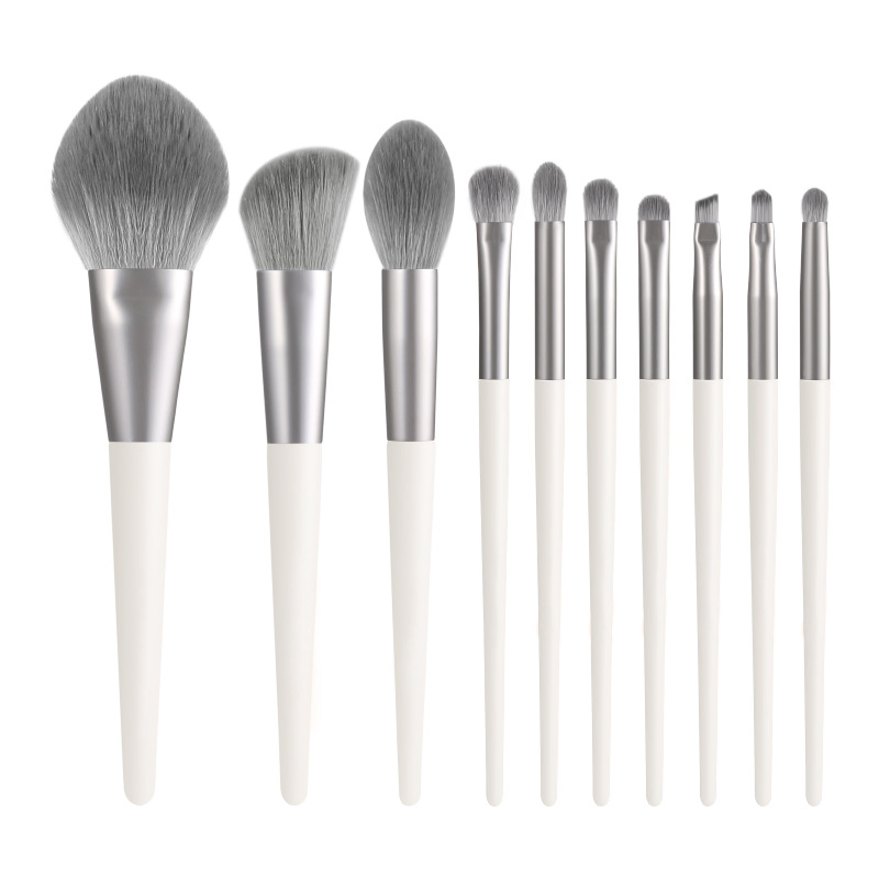 10PCS Wood Handle Makeup Brushes Set with Flannel Bag High-Quality Beauty Tools