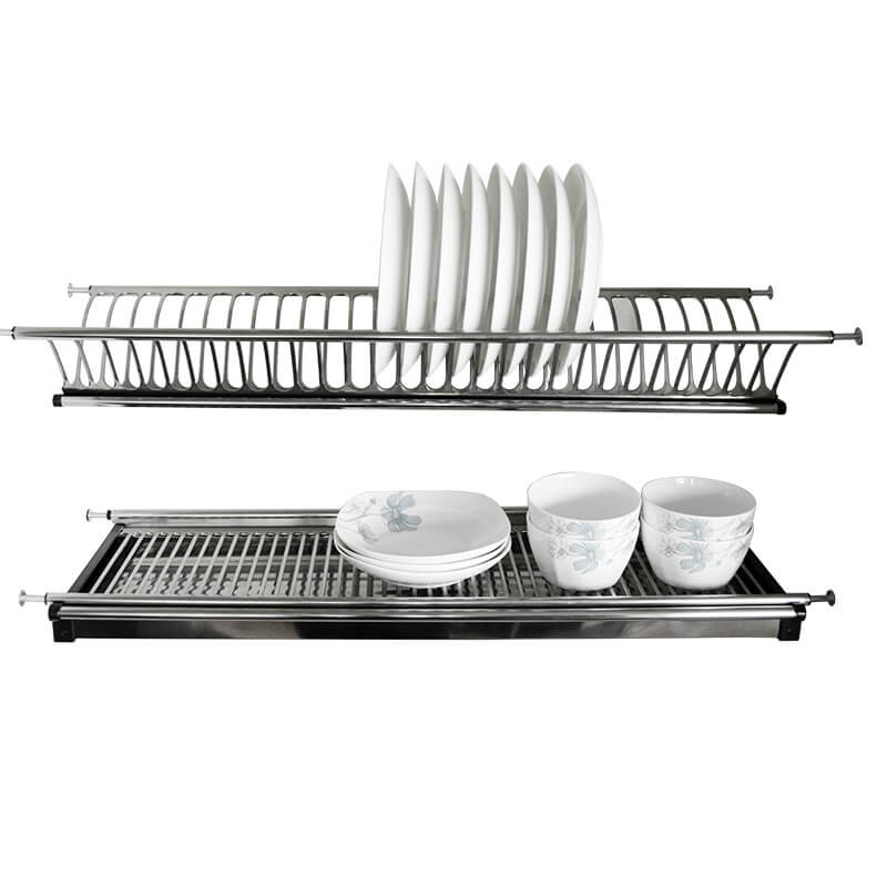 Kitchen Cabinet Stainless Steel Dish Rack – Built-in Double-Layer Storage Pull-out Basket, Hanging Cabinet Drainer Shelf