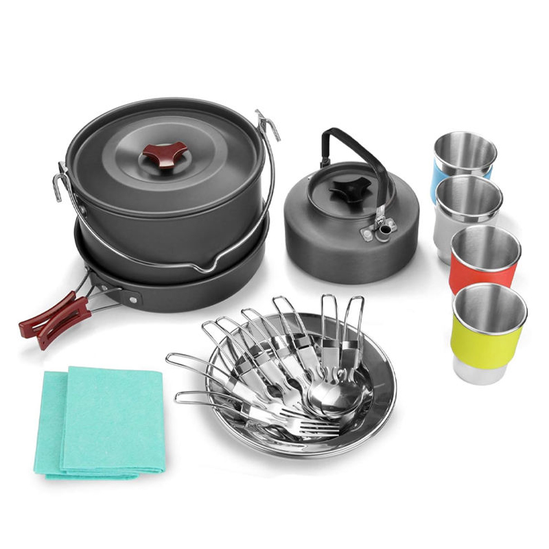 Camping Cookware Mess Kit 22PCS Portable Cooking Set for Outdoor