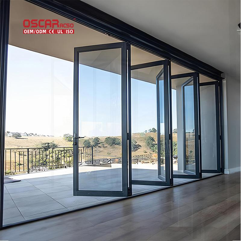 Bi Folding Accordion Folding Glass Door Aluminum Patio Bifold Doors for Garden Balcony Villa Outdoor Indoor Folding Door