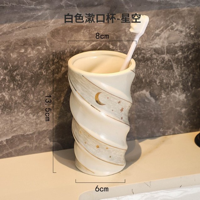 Ceramic Spiral Gold-Trimmed Creative Mouthwash Cup Ceramic Cup Bathroom Accessories