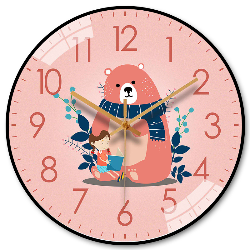 Cute Bear & Girl Reading Wall Clock, Whimsical Kids' Home Decor Timepiece