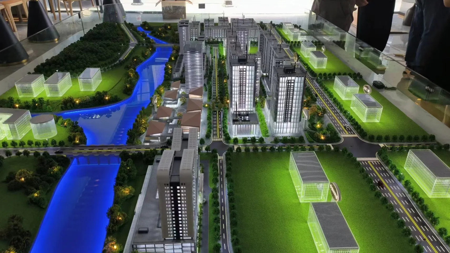 Customized Industrial Park Sand Table Model with Modern Design Style and Lighting Display