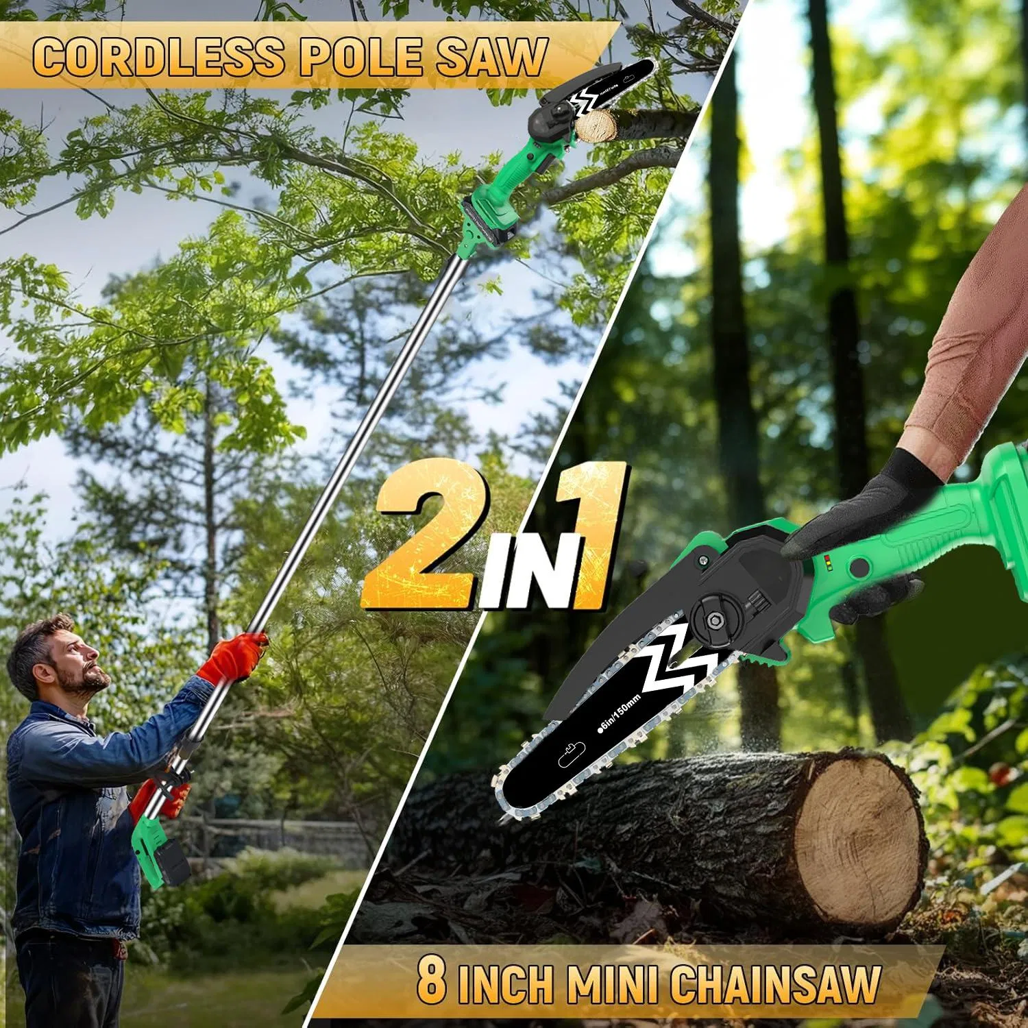 20V Mini Cordless Chainsaw, 2-in-1 Cordless High Branch Saw, Lightweight and Portable Handheld Electric Branch Saw, Equipped with Splash Cover and Rechargeable