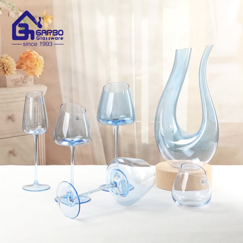 Handmade Customized Spraying Colored Pink Blue Red Wine Decanter Set Wedding Party Gift Online Shop for Hotel Use