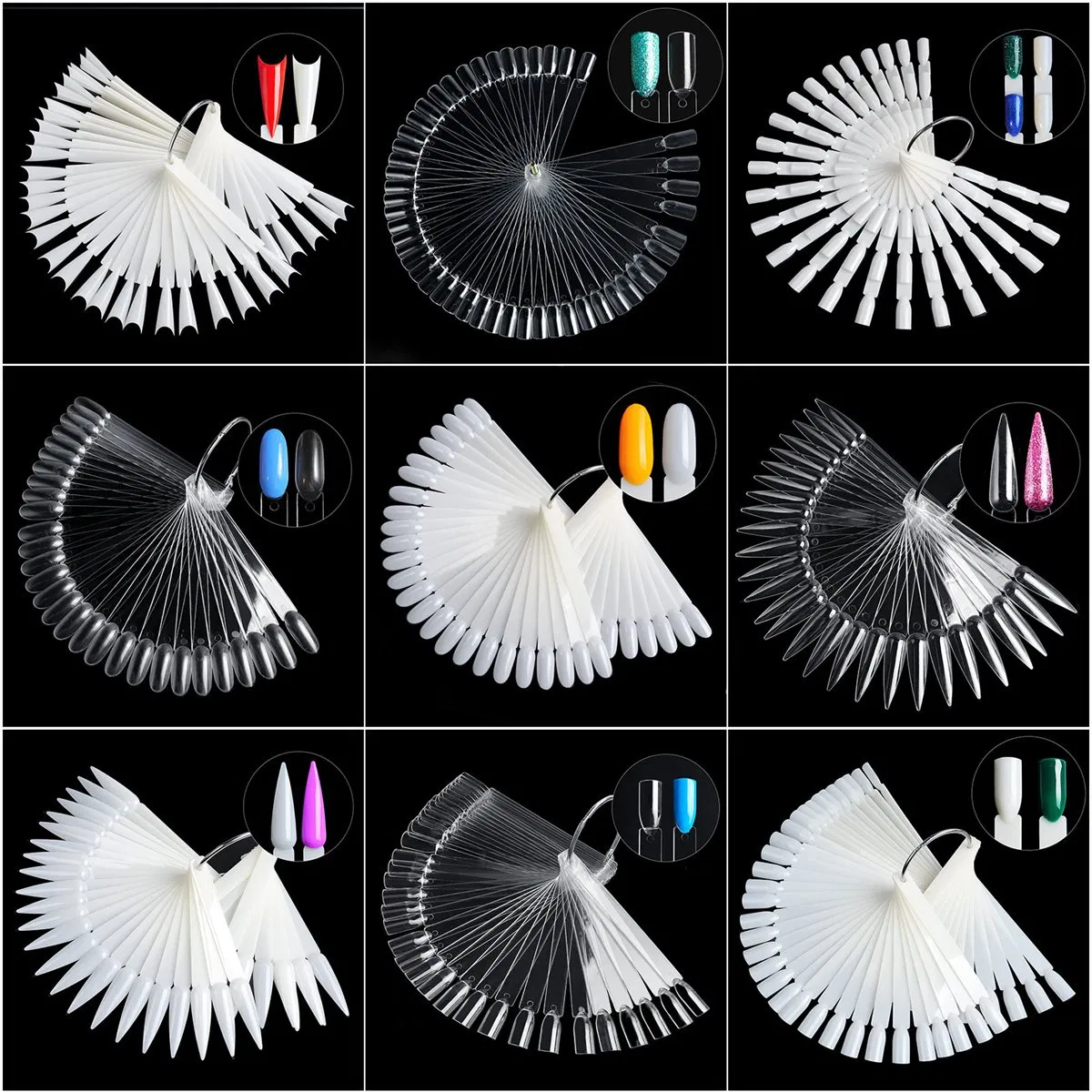 50-Color Fan-Shaped Color Card Nail Polish Swatch Practice Nail Polish Color Display Board Nail Mold Nail Tips