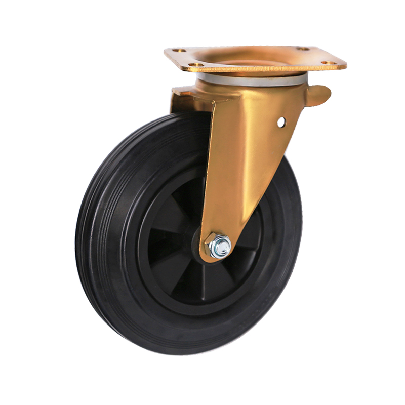 High-Grade Golden Bracket Rubber Wheels Double Ball Bearings Rotating Top Plate Heavy Duty Casters Garbage Can Casters Wheels