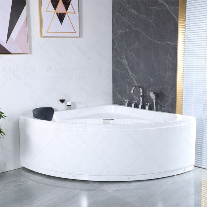 Modern White Free Standing Acrylic Bathtub with Panel Pillow and Massage Bathtub