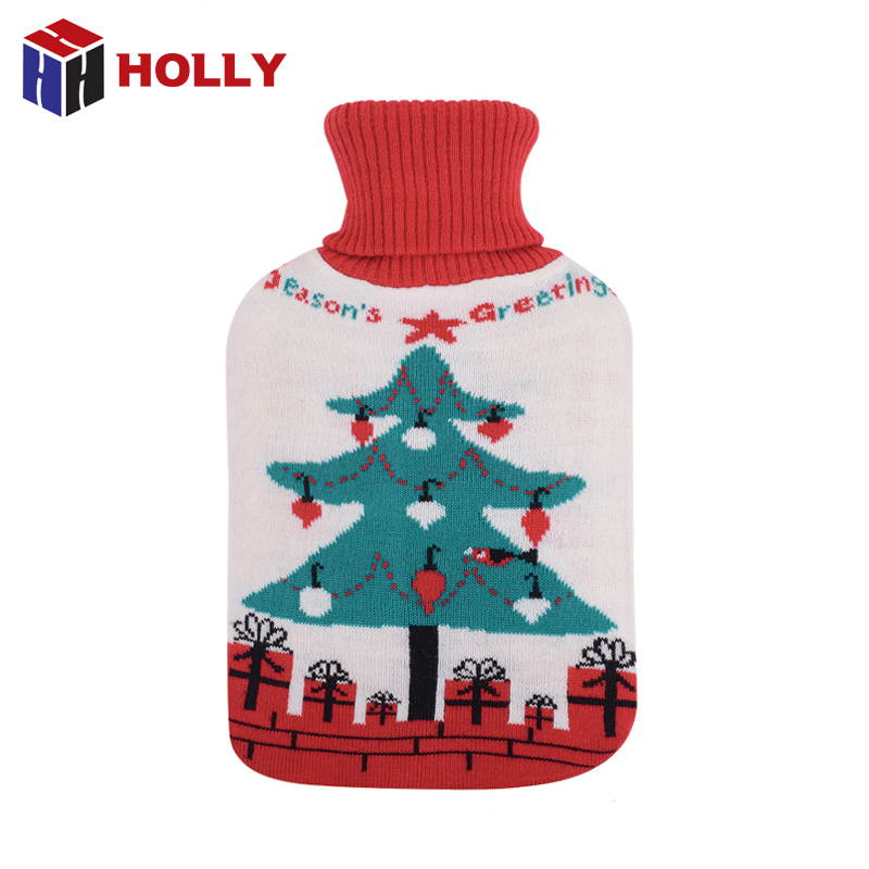 Luxury Target 2L Rubber Hot Water Bottle with Cute Christmas Designs Knitting Cover