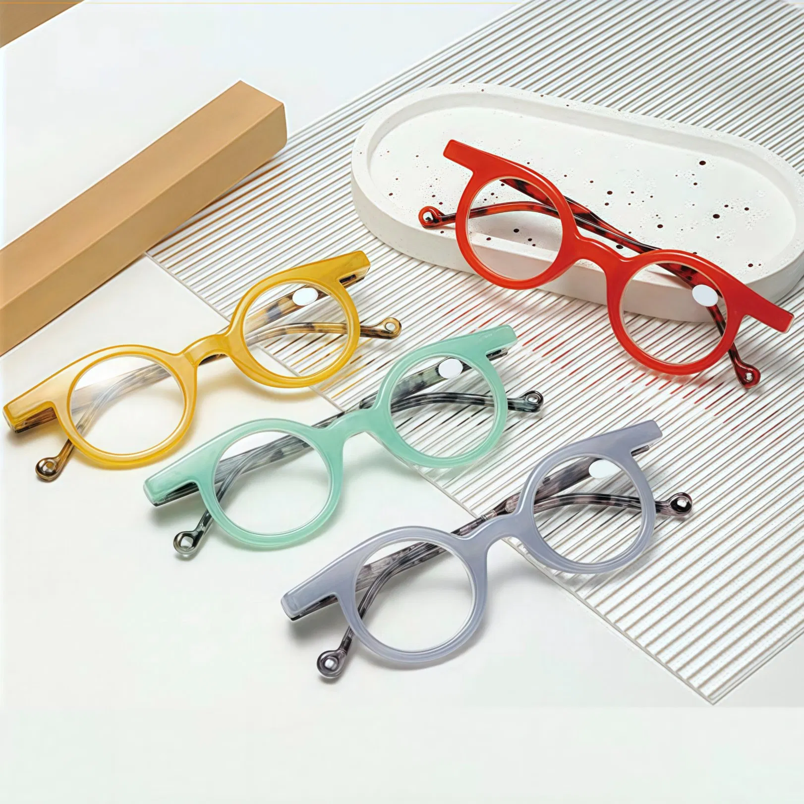 Fashion Round-Frame Multi-Color Spliced High-Definition Reading Glasses