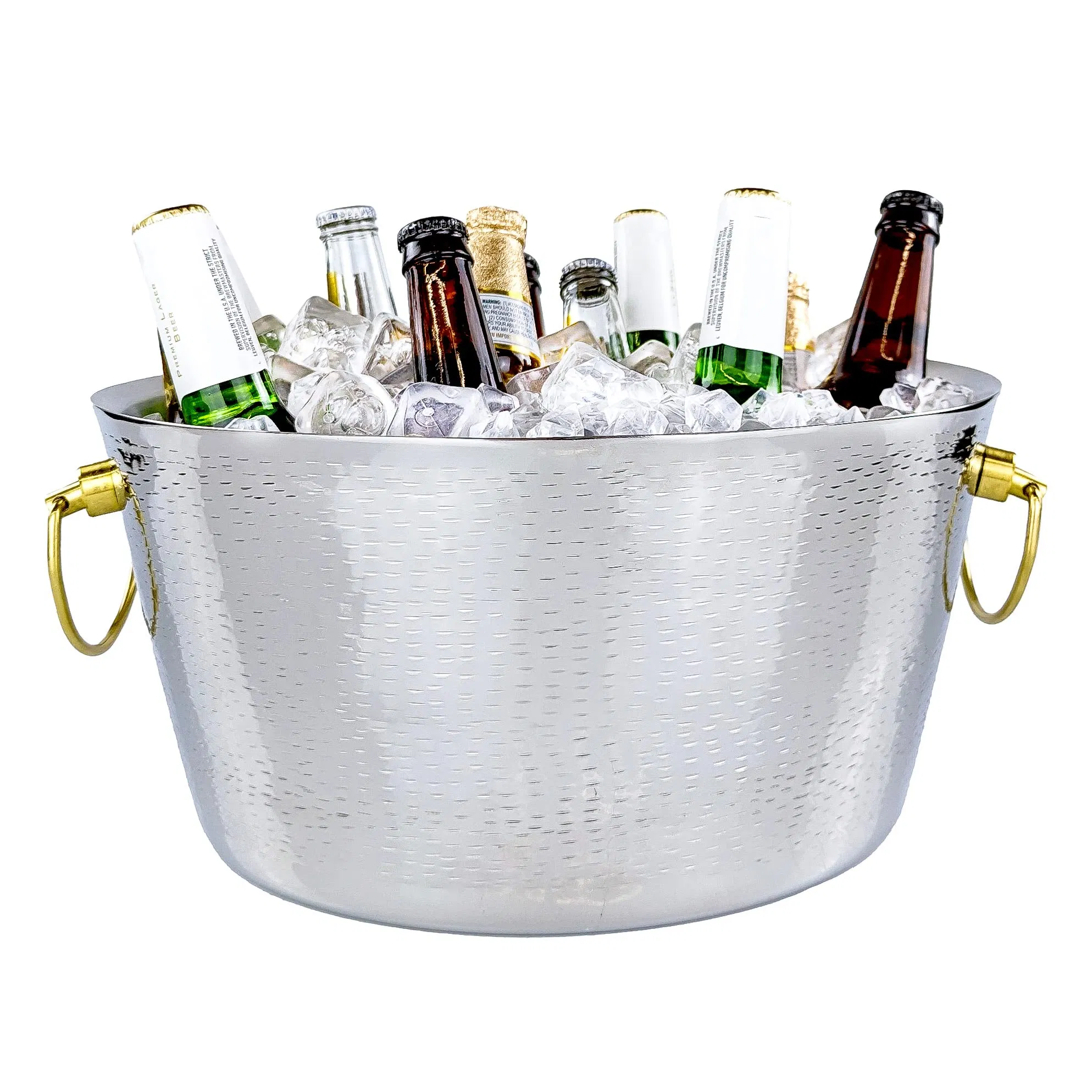 Hammered Stainless Steel Beverage Double Walled Insulated Anchored Drink Tub Ice Bucket