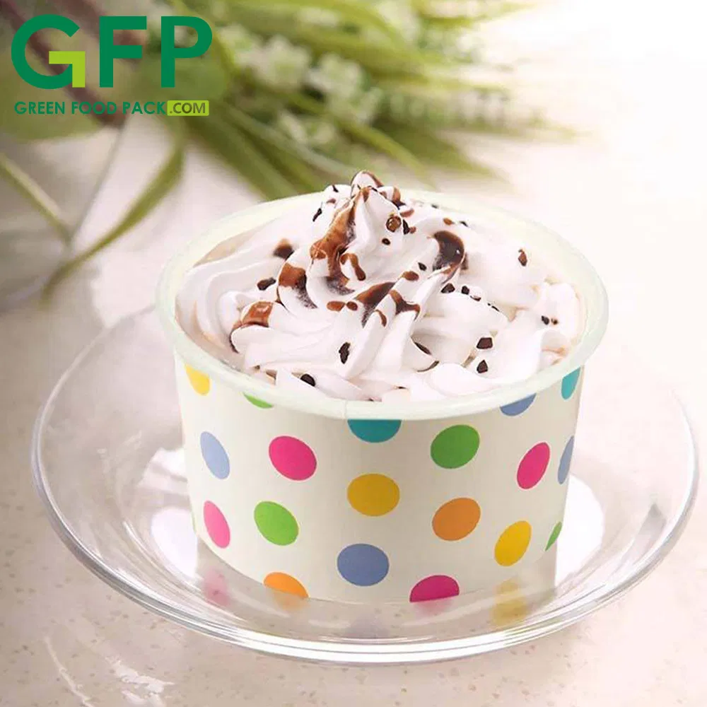 Custom Logo Printed Ice Cream Cup Yogurt Gelato Bowls Disposable Single Wall Paper Cup with Lid