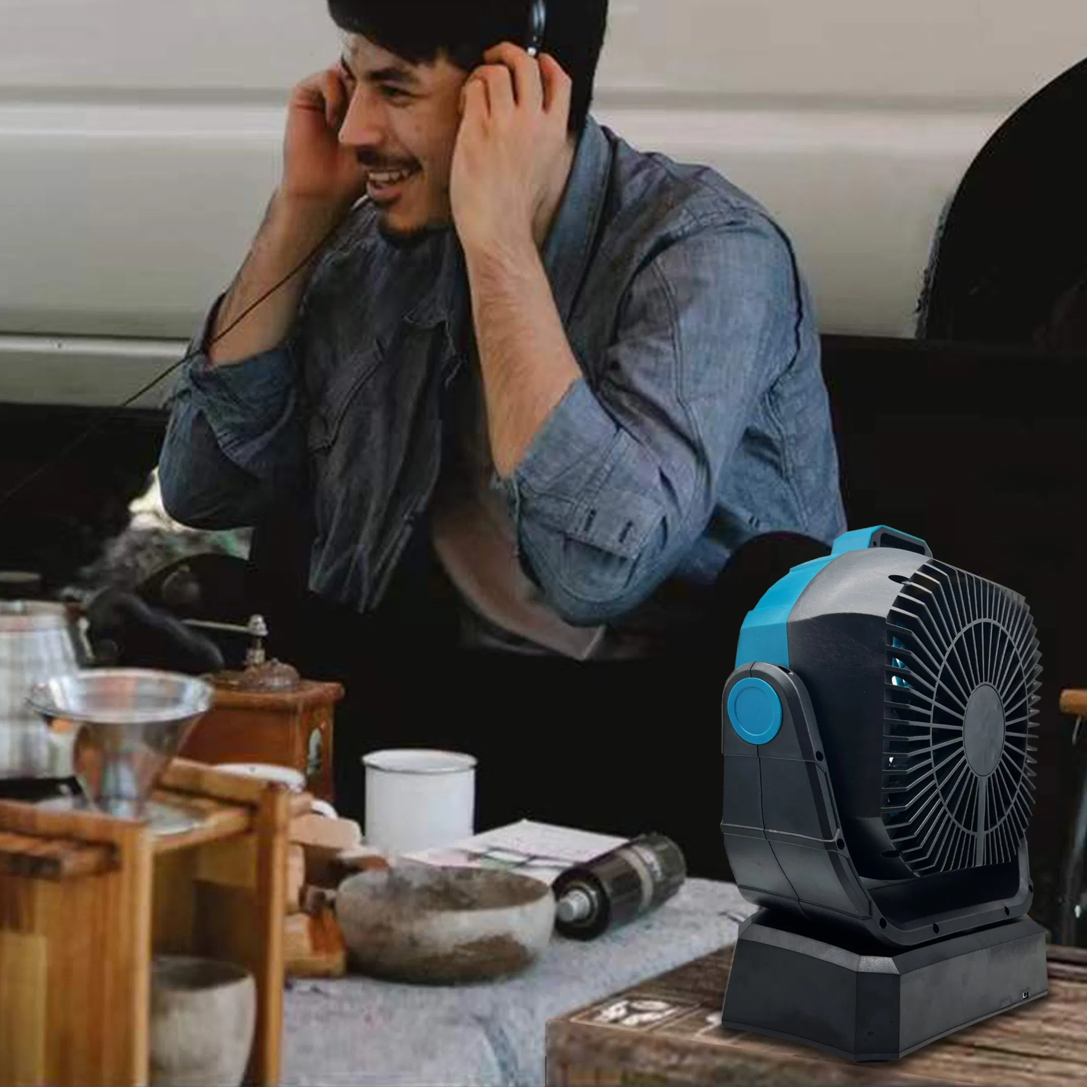 20V Cordless Camping Outdoor Battery Electric Portable Rechargeable Fan Table Fans with LED Light