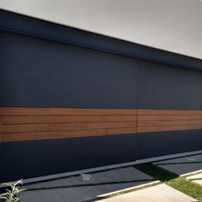 Stylish High - Quality Dark - Colored Car Garage Door with Wooden Accents, Customizable