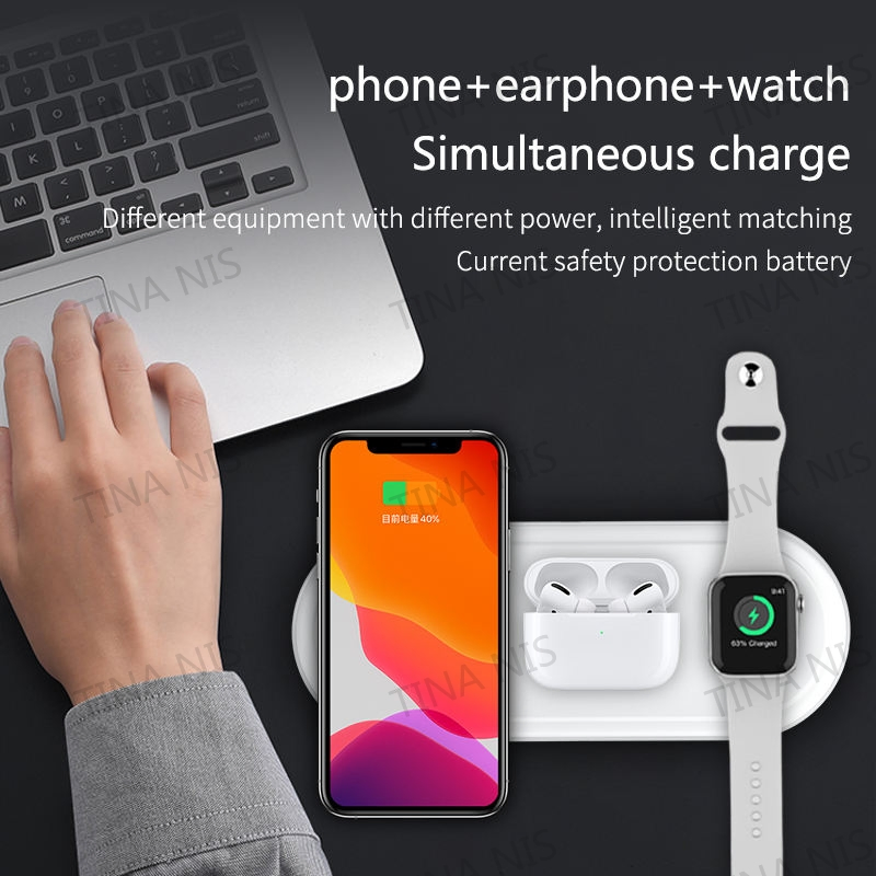 3 in 1 Charging Station Flat Mobile Phone Watch Fast Foldable 3 in 1 Wireless Charger with Light