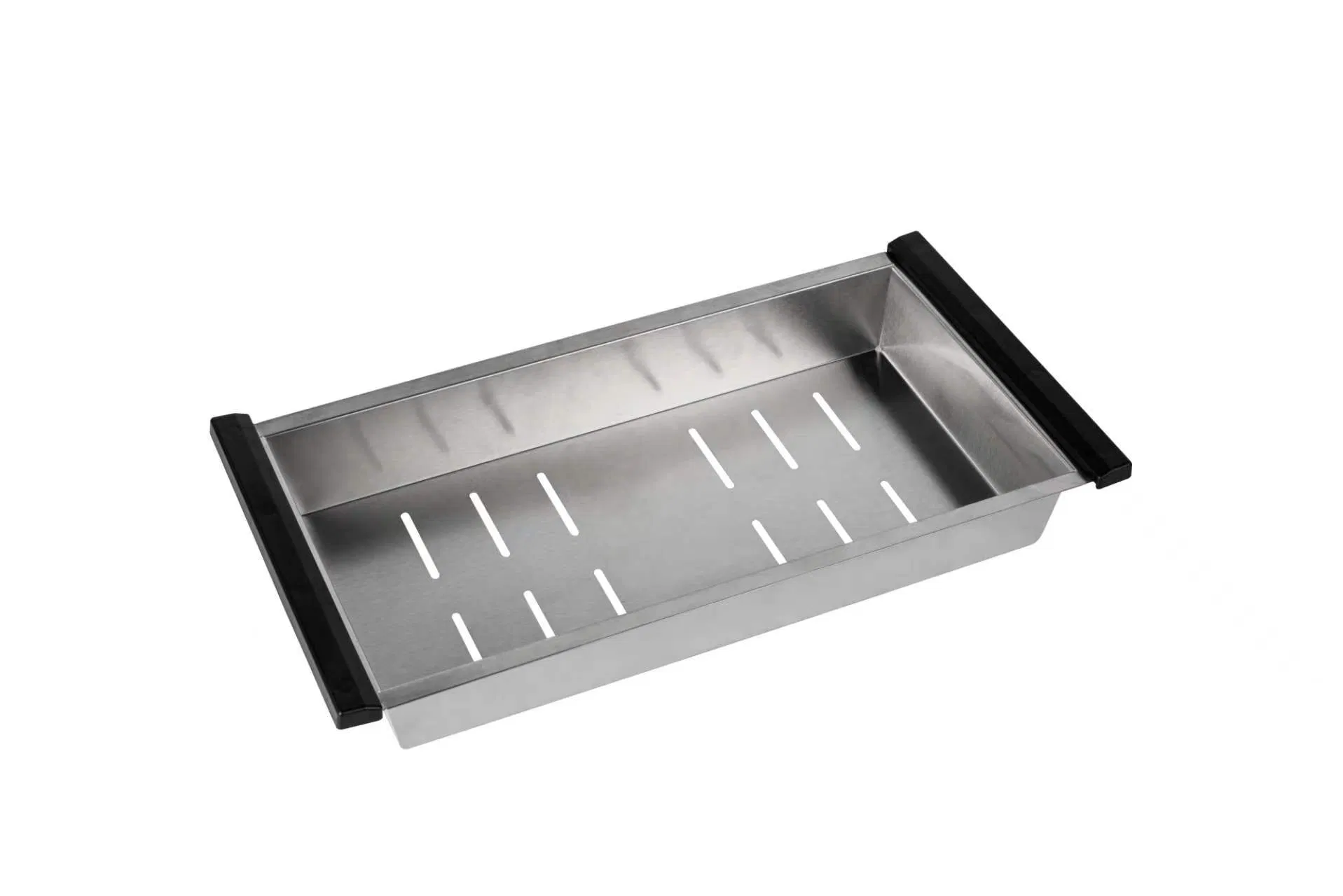 Black Tempered Glass Sink Stainless Steel Sink, Single Bowl with Drainboard Hotel/Building Sink-Basin with Siphon