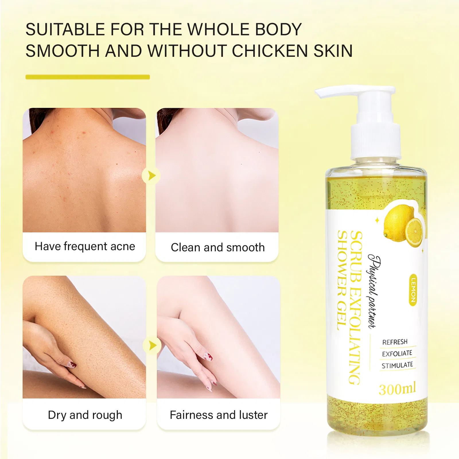 Beauty Cosmetics Body Care Private Label Refreshing Lemon Scrub Exfoliating Shower Gel