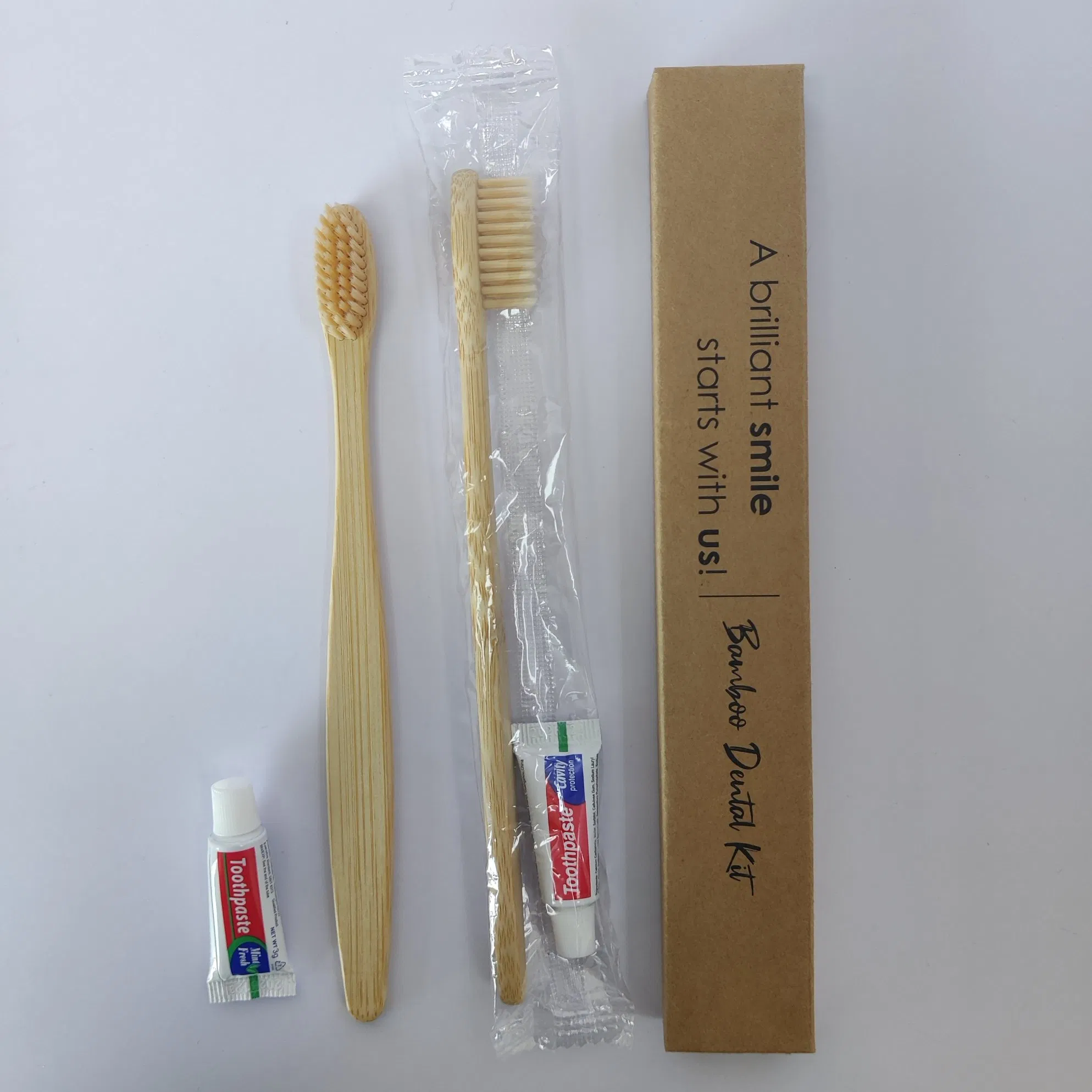 Disposable Hotel Amenities Dental Kit Hotel Toothbrush with Toothpaste in Kraft Box Packing
