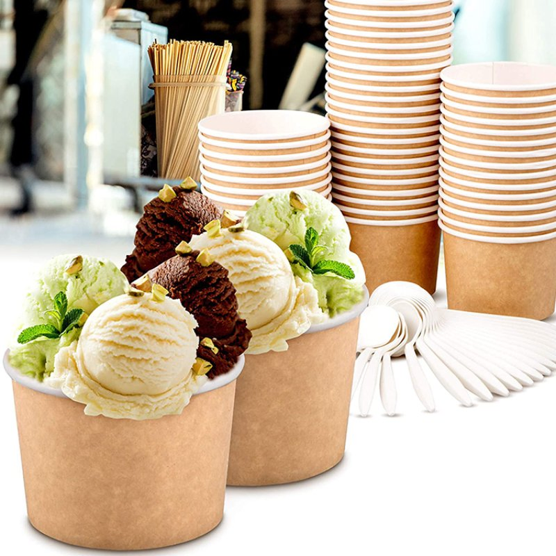 Custom Logo 3oz 4oz 6oz 8oz 12oz Disposable Ice Cream Paper Cups with Flat Lids