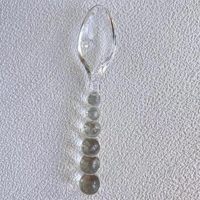 Custom Handmade Medieval Glass Beaded Tableware Creative Transparent Pink Green Glass Spoon and Fork Set