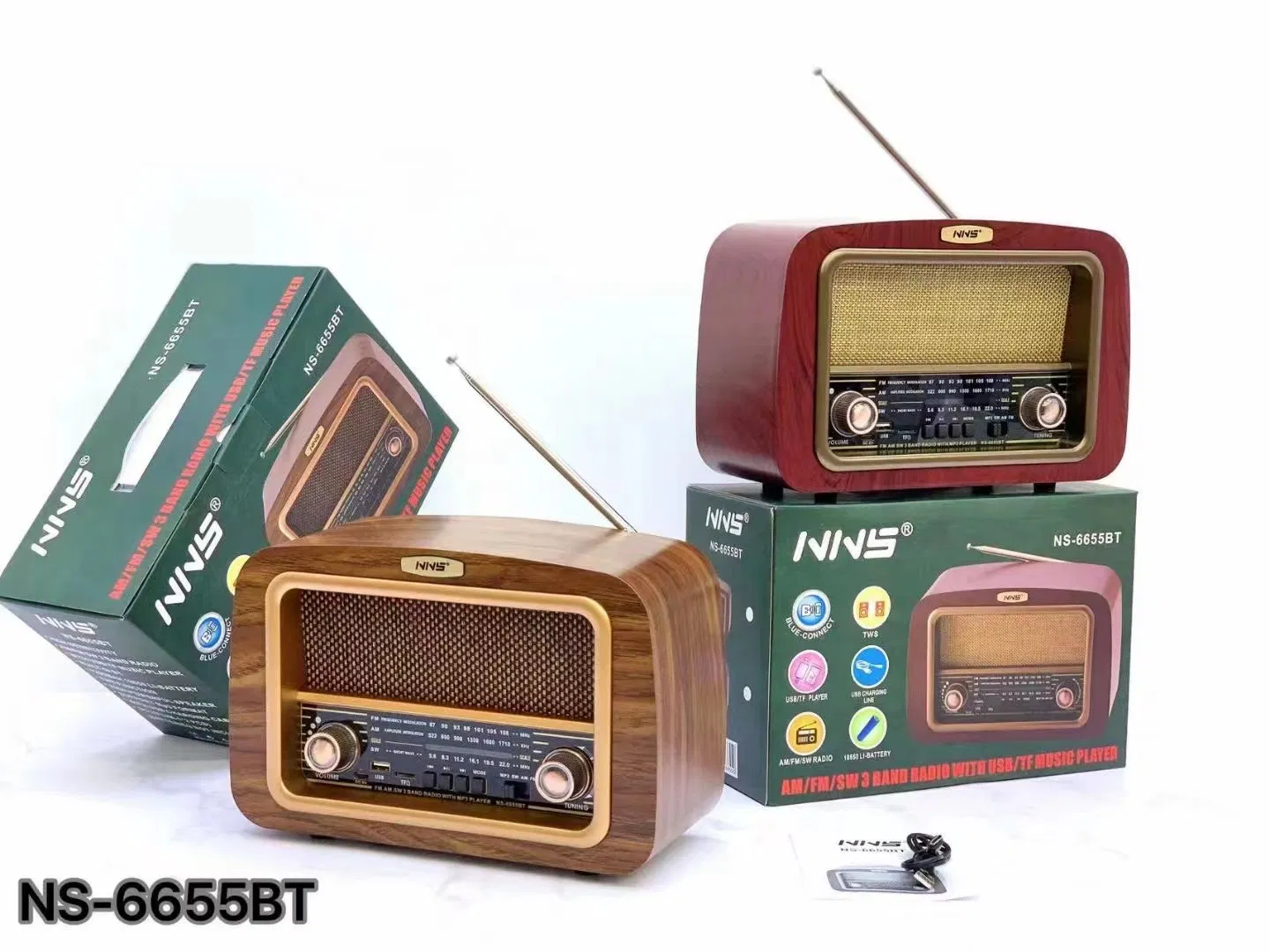 Настольная Bluetooth-колонка NS-6655BT в винтажном деревянном корпусе