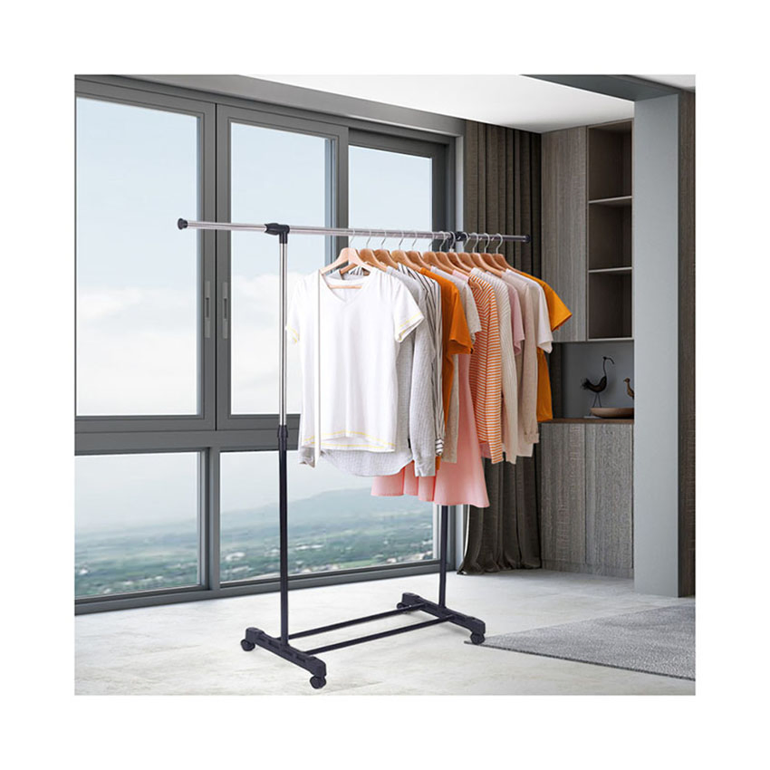 Metal Coat Hanging Stand with Wheels Laundry Drying Clothing Display Round Double Pole Wall Clothes Drying Rack