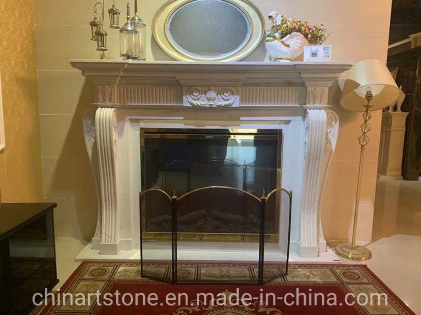 Nature White Beige Dark Color Marble Fireplace for House