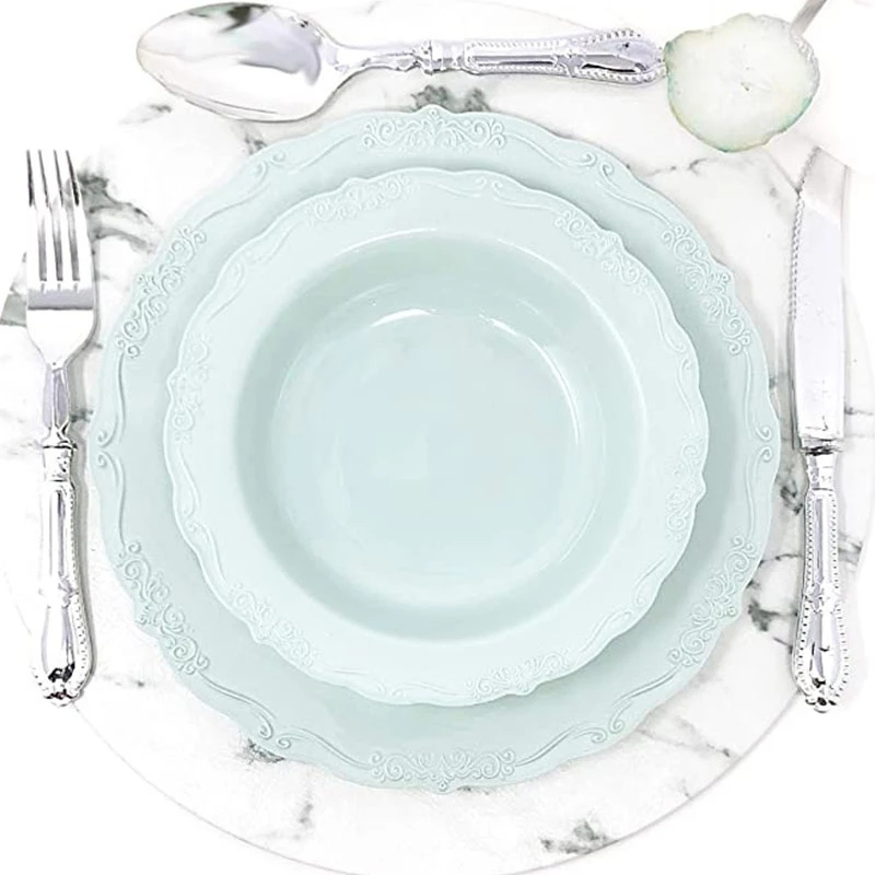 Set of Disposable European Porcelain Dinner Plate 7.5/9/10.25 Inch Color Hard Plastic Disc Lace Plate Tableware Party Wedding