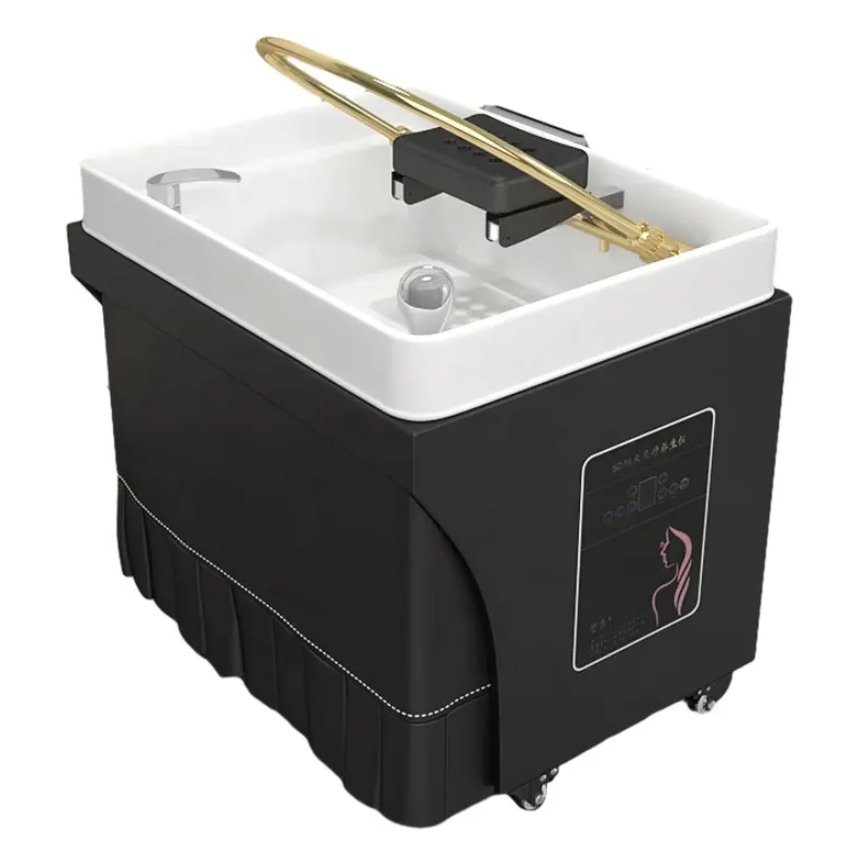 Professional Shampoo Portable White Shampoo Sink Bowl with Hydrotherapy Head Water Circulation Therapy and 60L Water Storage
