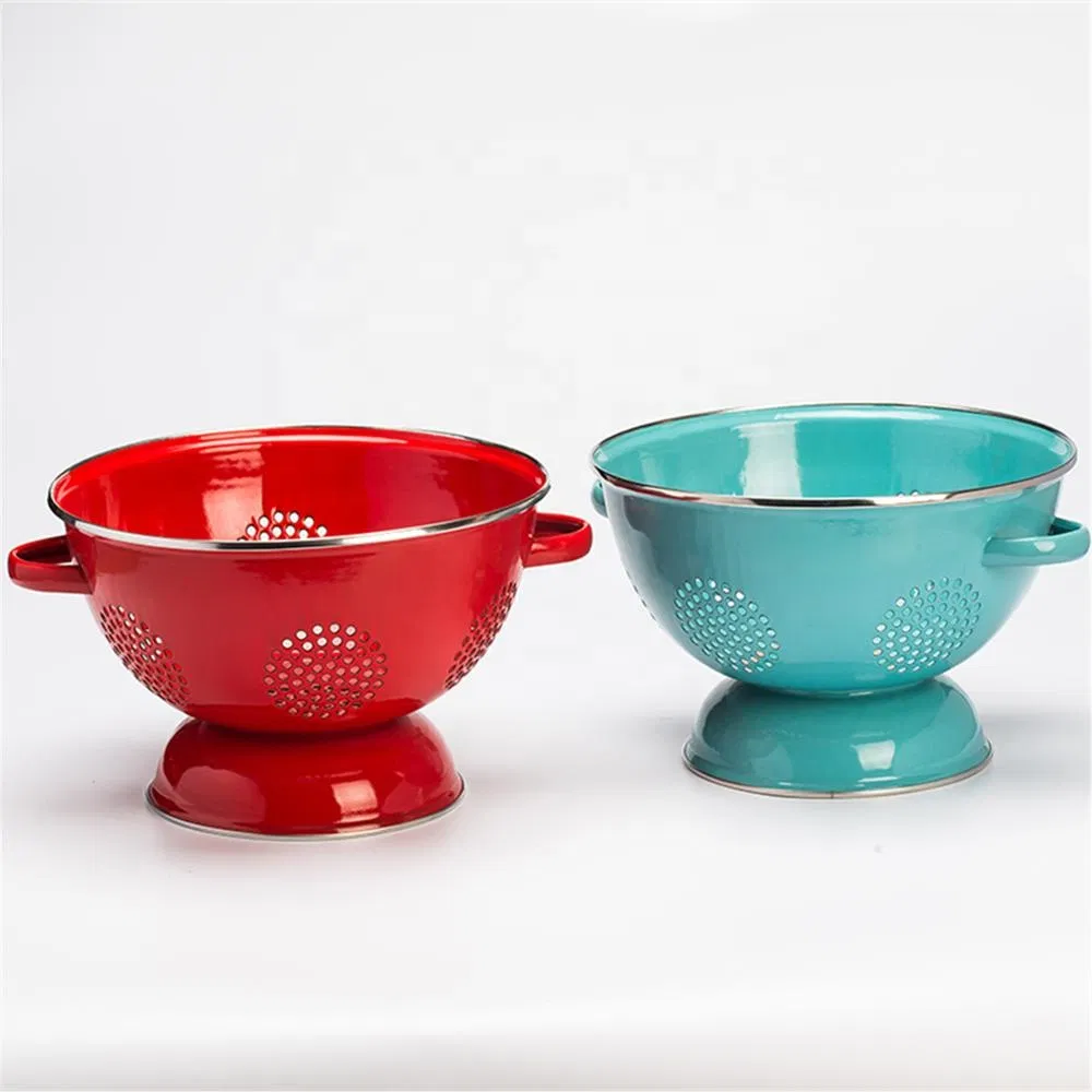 High Quality Tableware Enamel Colander with Stainless Steel Rim in Hot Sale