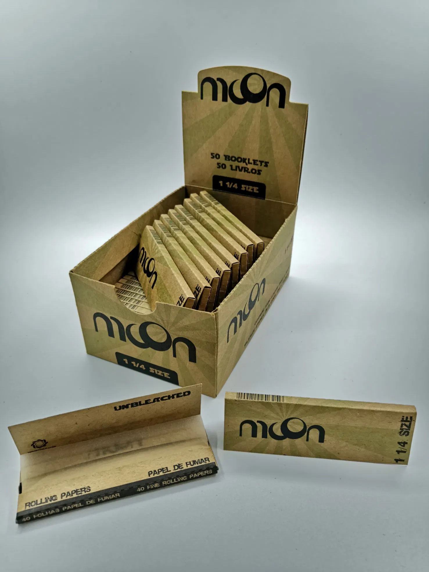 Custom Brand Raw Natural Brown 12.5GSM Finest Rolling Paper 1 1/4 King Size Slim Smoking Accessories Tobacco Cigarette Paper OEM Factory Wholesale Price