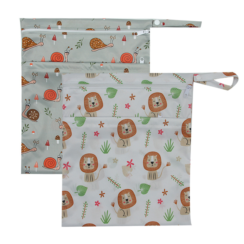 Double-Zipper Printed Diaper Bag, Specially Designed for Baby Outings, Washable Storage Bag, Dry and Wet Bag