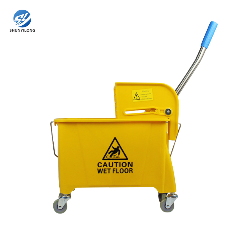Hot Selling Yellow PP Plastic Down Press Hotel Mop Wringer Trolley Bucket