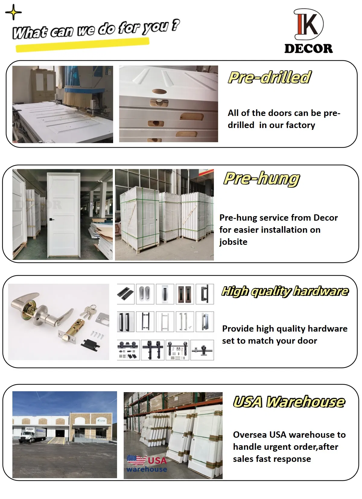 White Primed Interior HDF Wood Panel Moulded Hollow Core Wooden Door for Bedroom