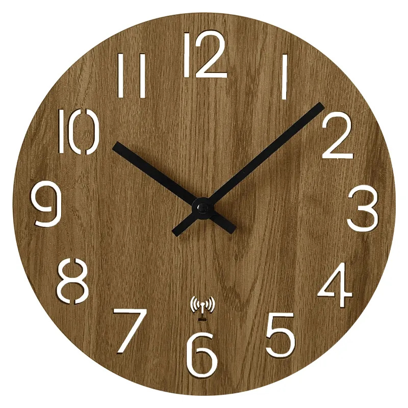 Nordic Modern Fashion Simple Wooden Wall Clock with Light Night Home Decoration Round MDF Wood Clocks Custom