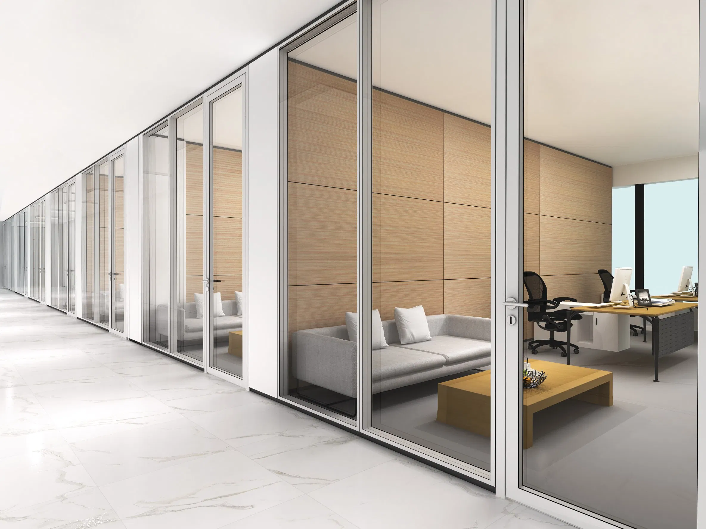 Aluminium/ Aluminum Office Partition Double Glasses