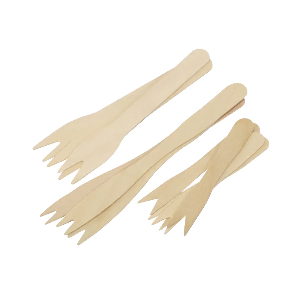 Disposable Compostable Fruit Dessert Cake 140mm Wooden Fork for Party