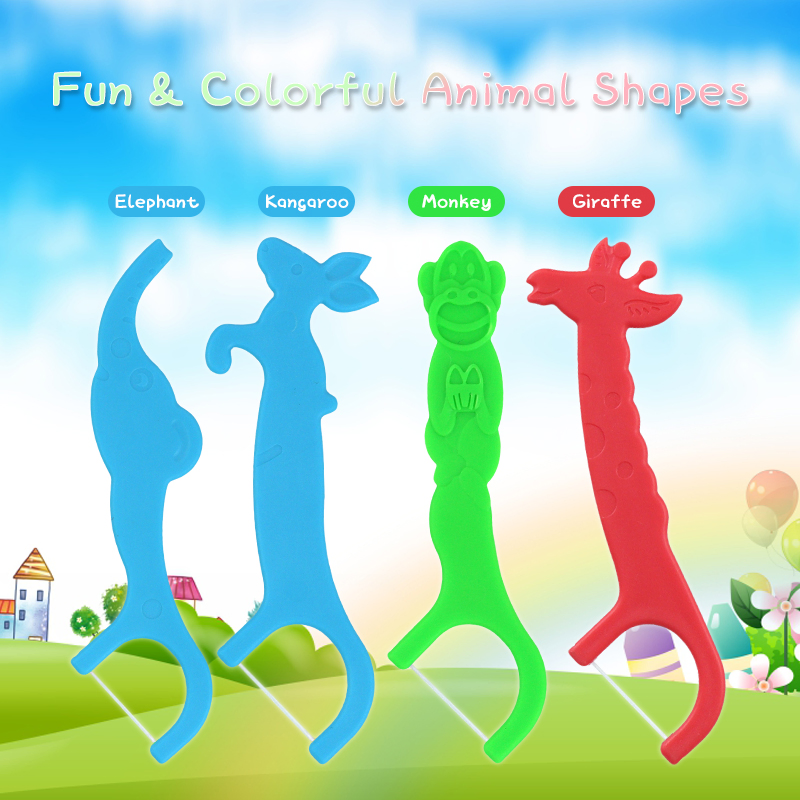 Bubble Gum Flavor PP Giraffe Handle Floss Picks for Kids Daily Use