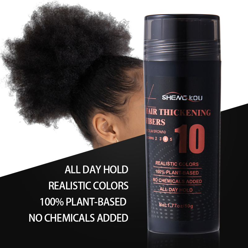 OEM Private Label 50g Medium Brown 100% Plant-Based Clump-Proof Keratin Hair Building Fibers Powder