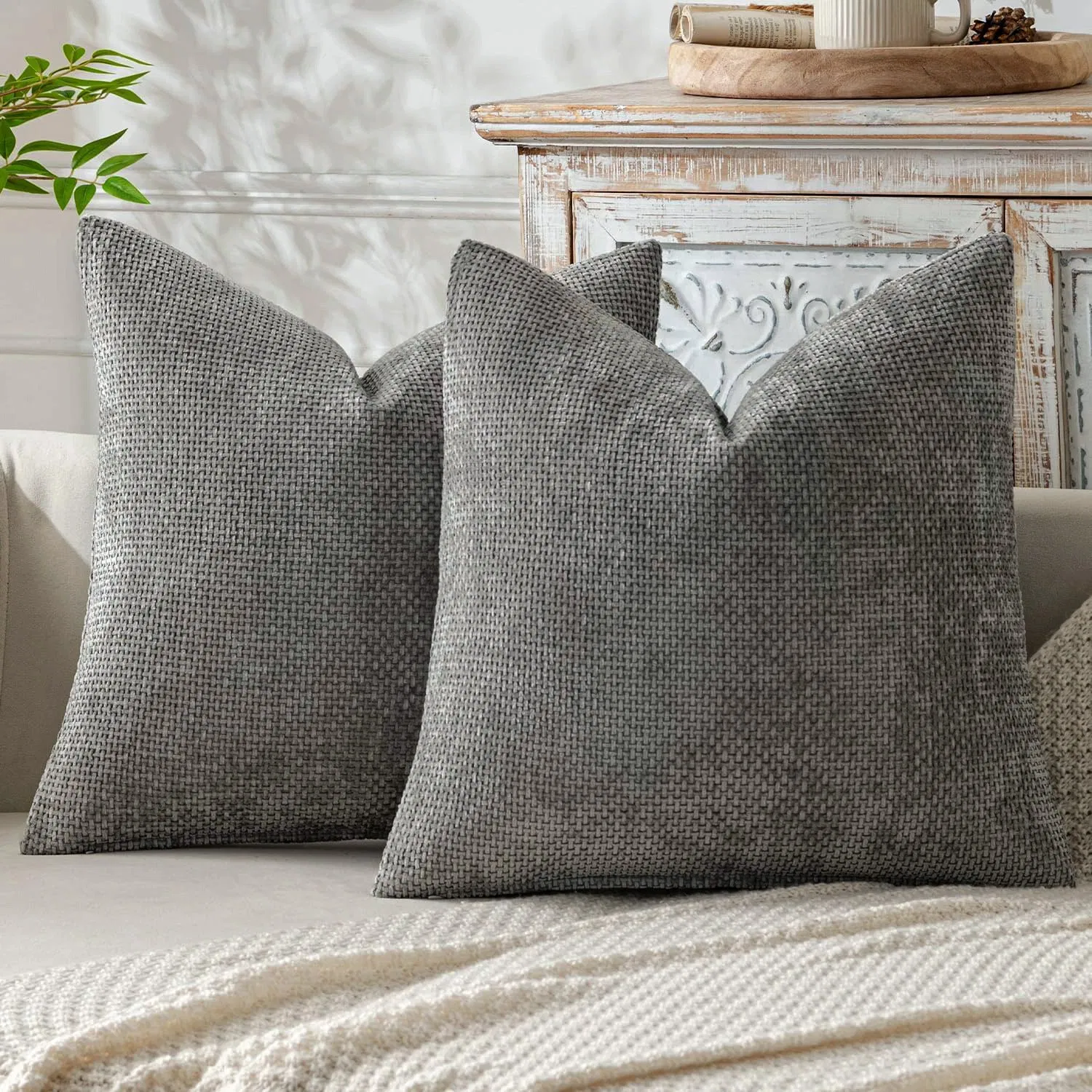 Dairui Chenille Knit Pillow Covers Cross Weave Minimalist Solid Color Soft Cushions for Sofa Bed Living Room Cozy Decor