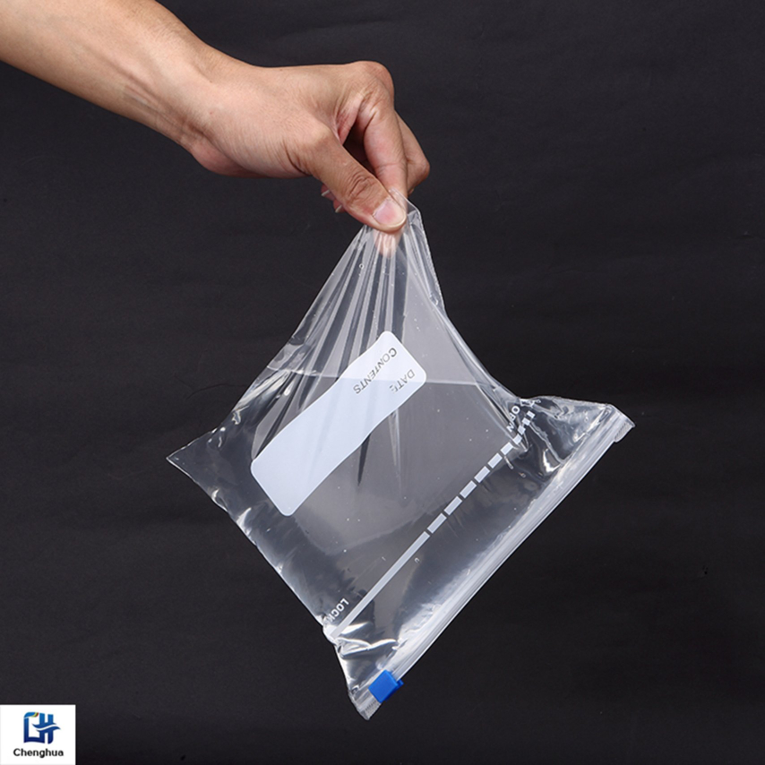 LDPE Customized Clear with Handy Write-on White Block Reclosable Writable Zip Lock Bag for Meat and Fruit
