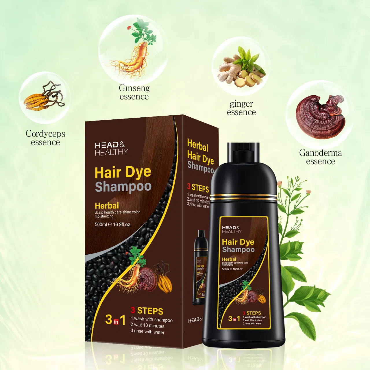 Botanical Black Hair Dye Shampoo for Healthy Hair Treatment
