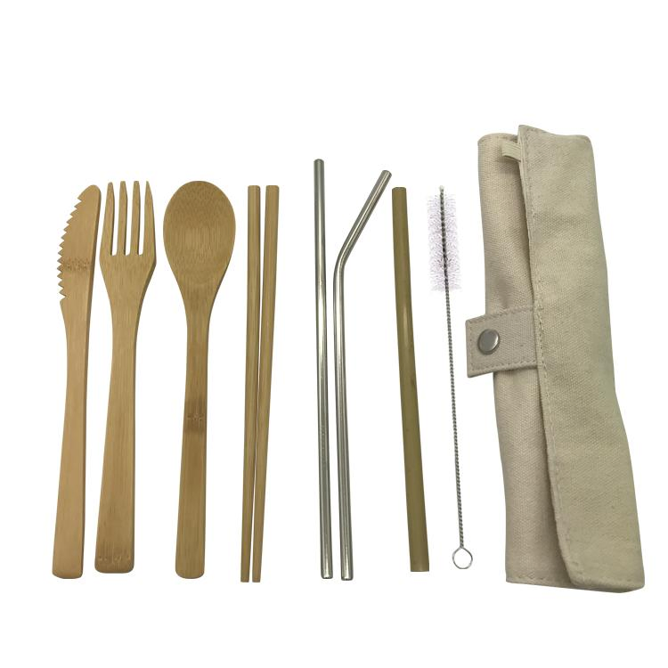 Eco-Friendly Bamboo Utensil Set with Reusable Straw and Brush