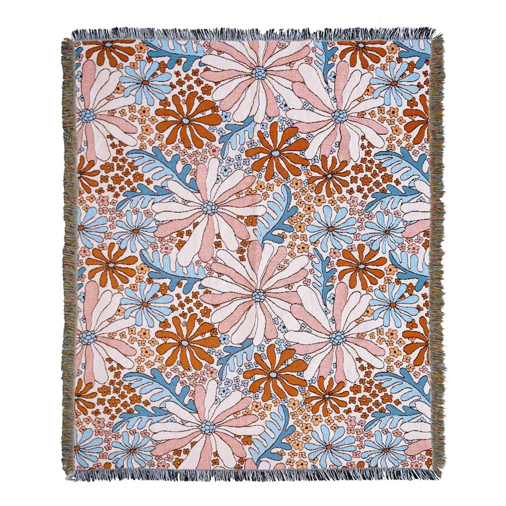 Плед плетеный жаккард с цветами для кемпинга