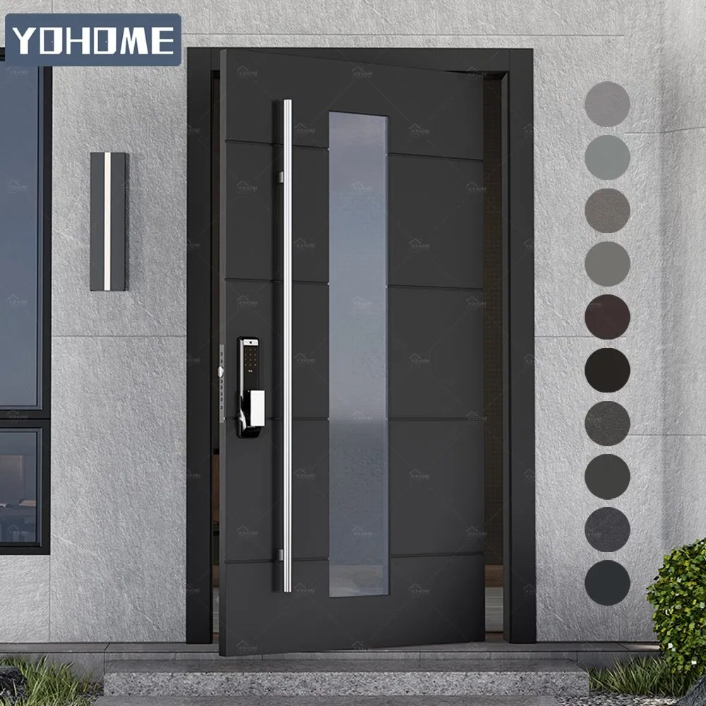 Алюминиевая входная дверь с приватным стеклом в современном стиле